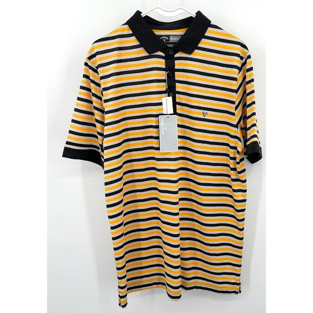 Callaway Opti-Dri Golf Shirt Mens M Yellow‎ Black Striped Stretch NWT